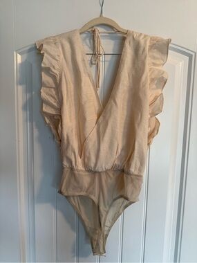 Lulus ruffled bodysuit beige